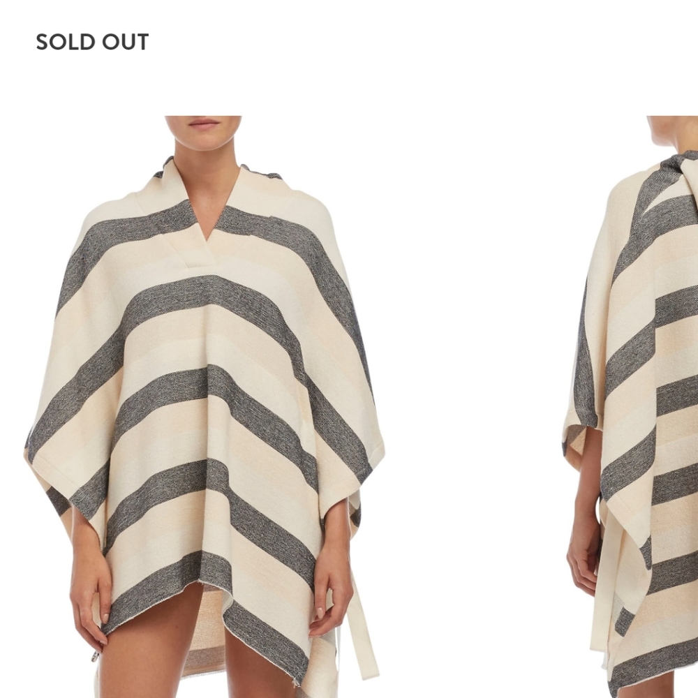 Solid and striped cotton poncho
